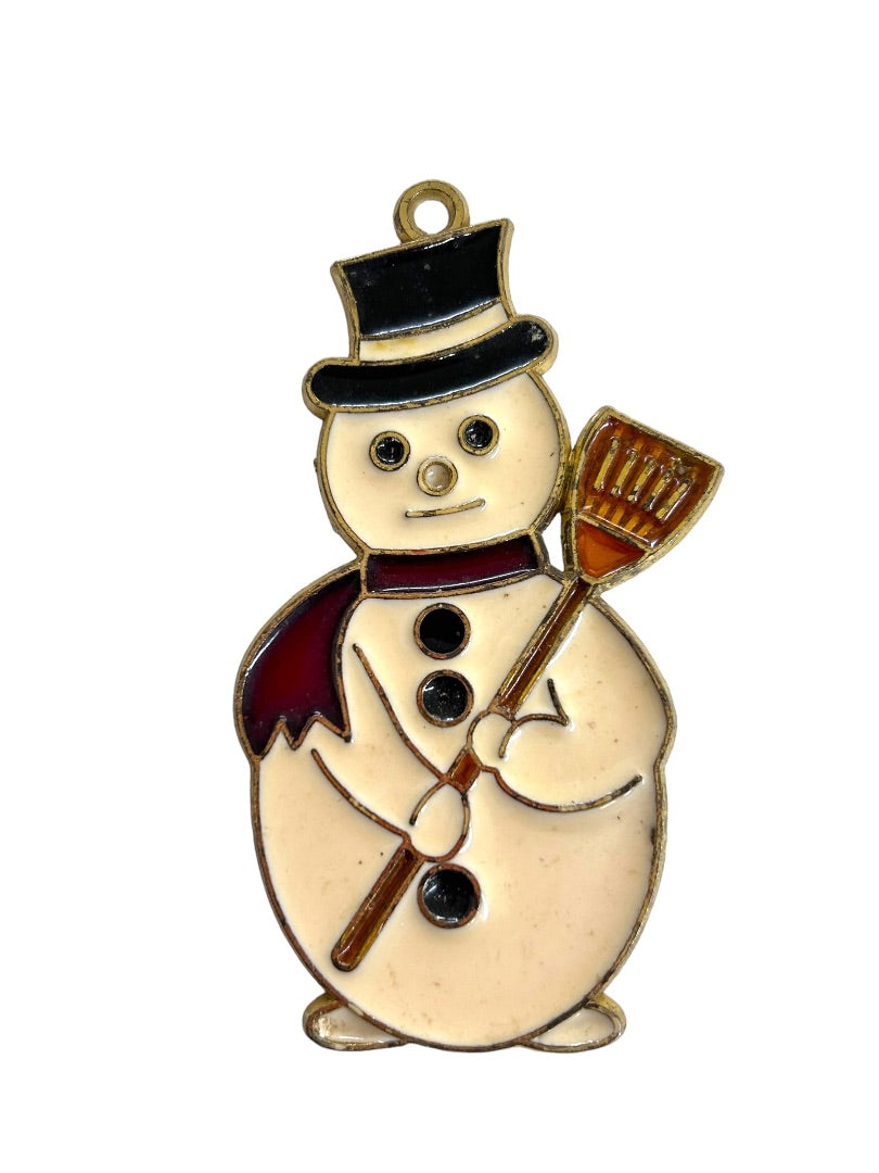 Set of 3 Stained Glass Holiday Ornaments Snowman Candy Cane Wreath