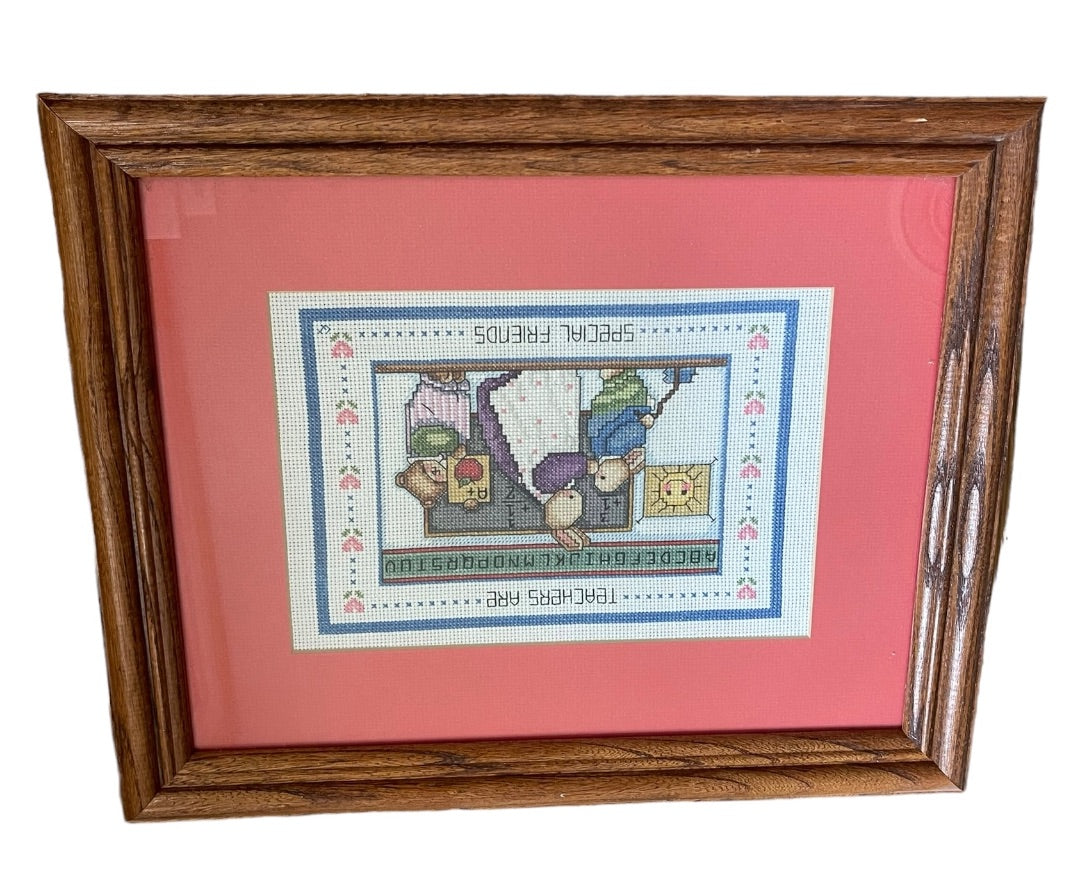 Teachers Are Special Friends Hand Made Vintage 1993 Cross Stitch Framed