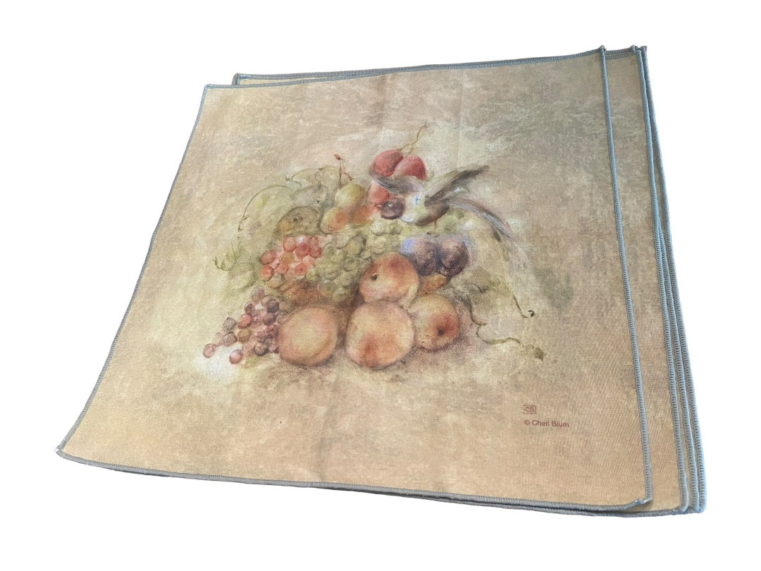 Set of 4 Vintage Cheri Blum Fruit Cloth Dinner Linens Napkins 18.5" Square