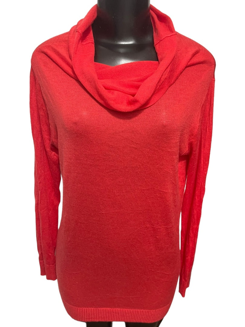 Medium Apostrophe Womens Light Red Long Sleeve Tunic Cowl Neck Sweater Lightweight