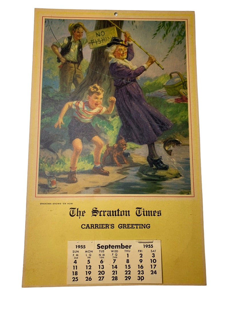 1955 Wall Calendar Promotional The Scranton Times Grandma Shows 'Em How Incomplete