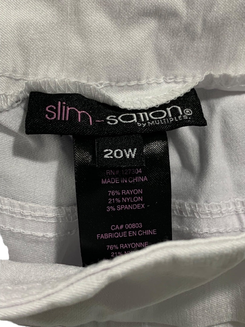 Size 20W Slim-Sation Womens Off White Pull On Pants Crop Capri Stretch Fabric