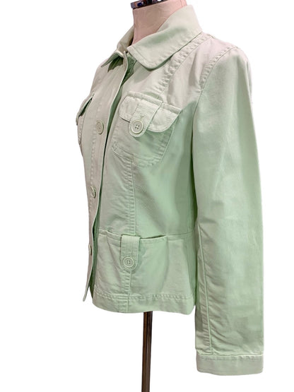 Size 8 Loft Womens Pastel Green Button Up Jacket 100% Cotton Fitted