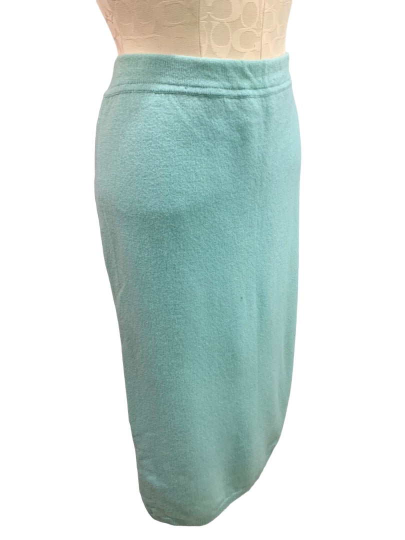 Size 48 (Large) Benetton Vintage 1980s Aqua Midi Pencil Skirt Lined Pure New Wool