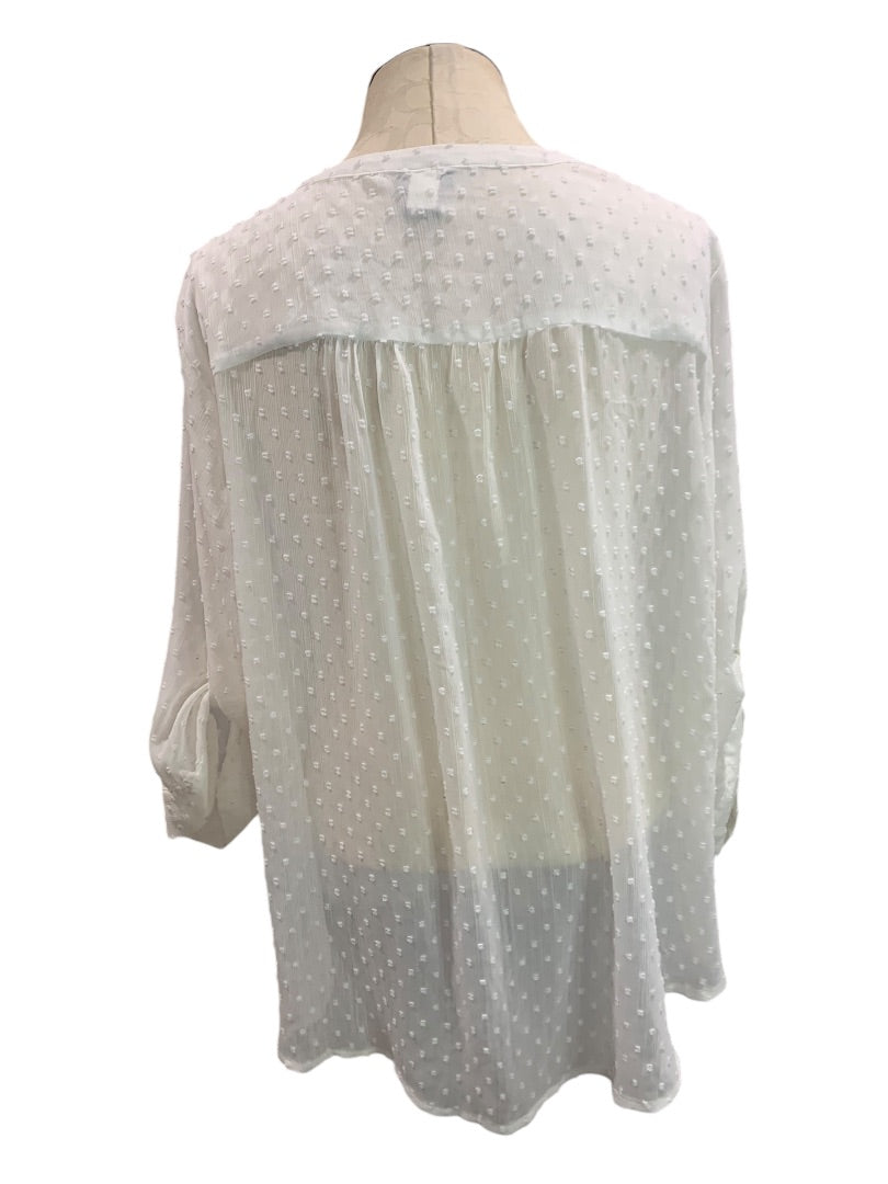 3X Torrid Womens Sheer White Swiss Dot Blouse Button Up Shirt Roll Tab Sleeves