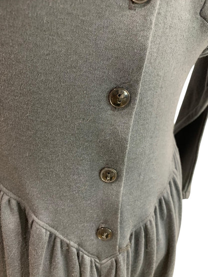 Size 7/8 Dark Gray Knit Dress Vintage 1980s Fitted Bodice Button Back