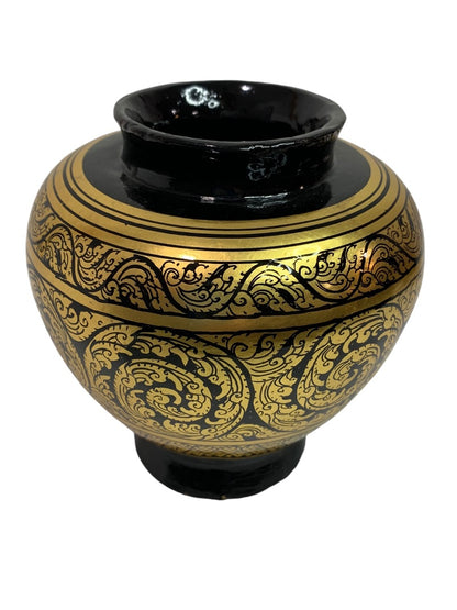 Vintage Vase Black Gold 5 Inches Painted Pottery Pot