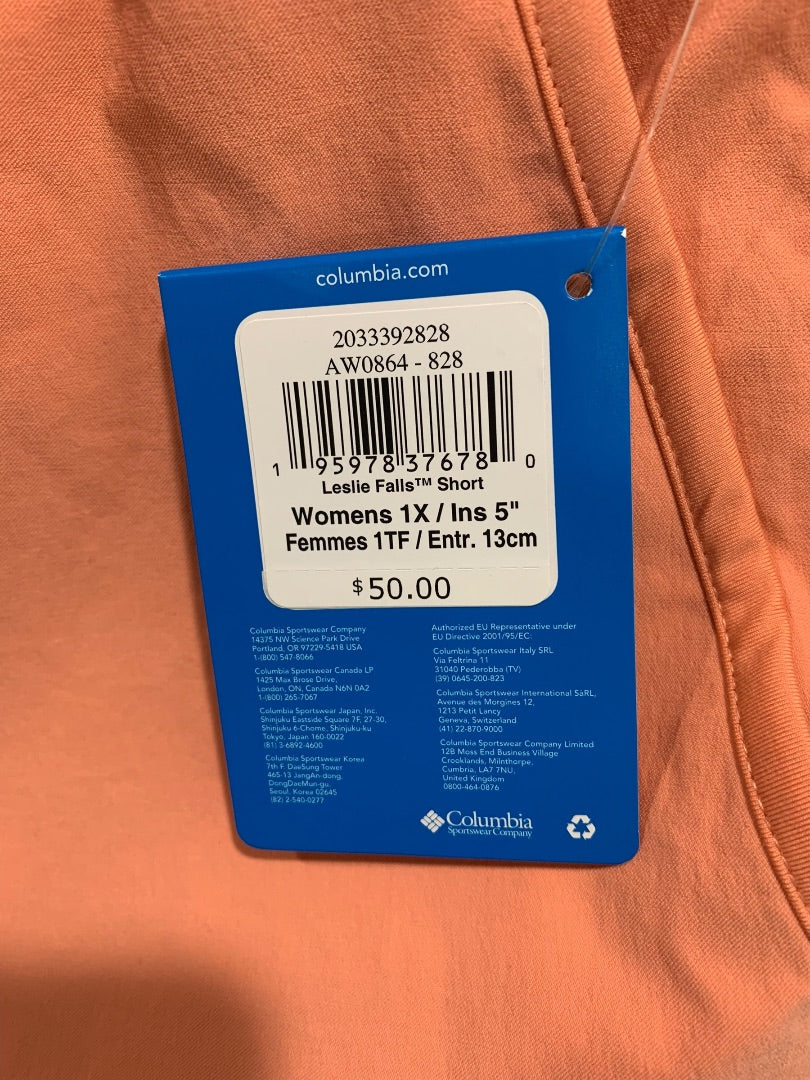 1X Columbia Womens Leslie Falls New Pull On Shorts Zip Pocket