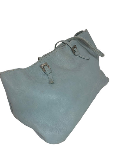 Carla Mancini Baby Blue Leather Tote Handbag Contrast Stitch