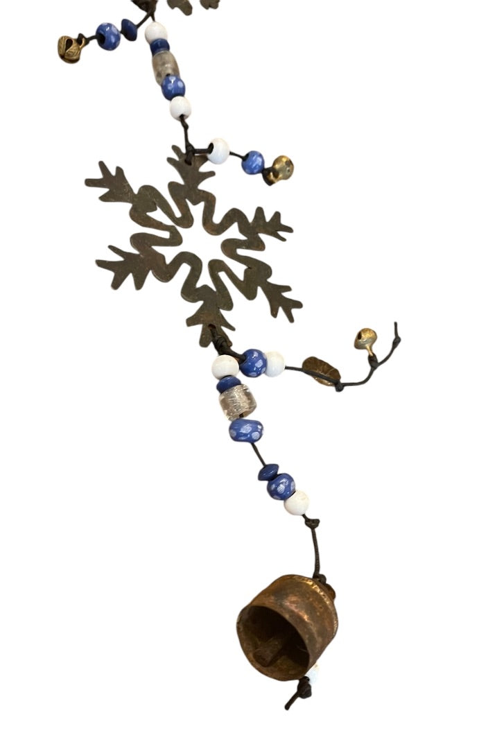 Rustic 3 Metal Snowflakes with Beads  Bells Windchime 24 Length