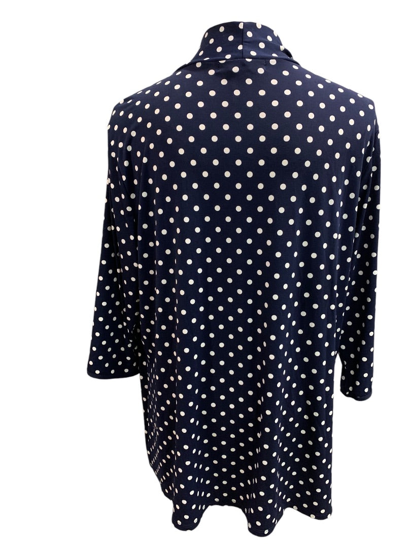 2X Liz McCoy Woman Navy Blue Polka Dot Layered Look Shirt Pullover