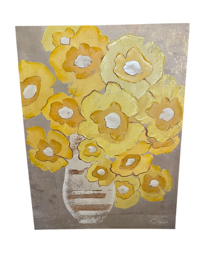 F. de Villeneuve Yellow Flowers in Vase Canvas Floral Wall Hanging