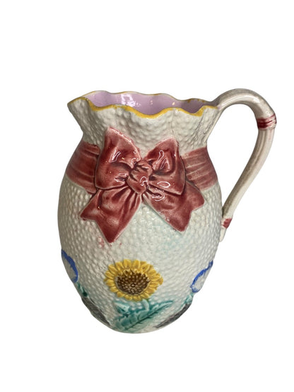 Simon Fielding Majolica Pitcher Ribbon Pattern Antique 5.5 Inches