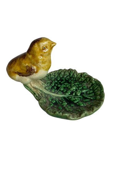 Vintage Portugal Bird on Leaf Trinket Dish "68" Pottery