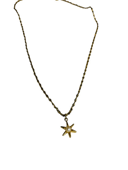 Goldtone Necklace 15.5 Inch Star Pendant Pearl Inset Delicate