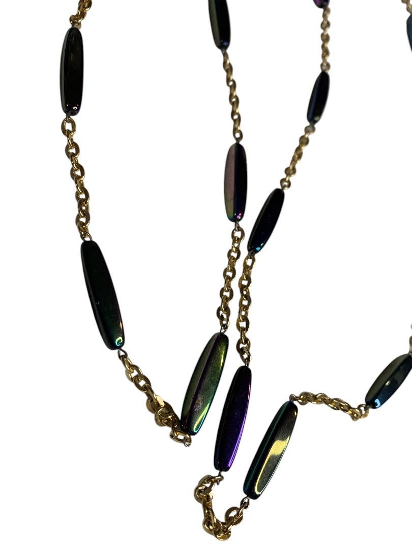 Vintage Goldtone Strand String Necklace Barrel Closure Purple Blue Green