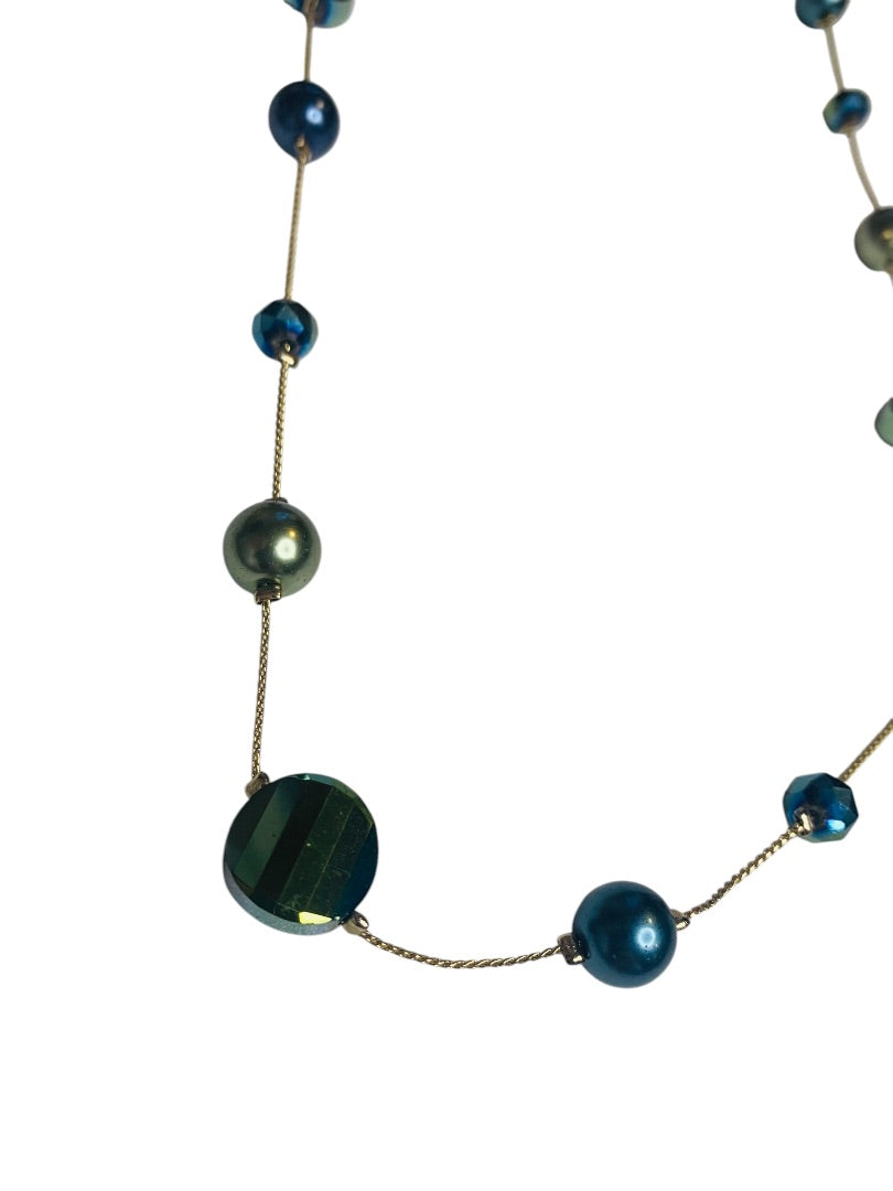 Goldtone Blue Green 32 Inch Strand String Necklace Lobster Clasp