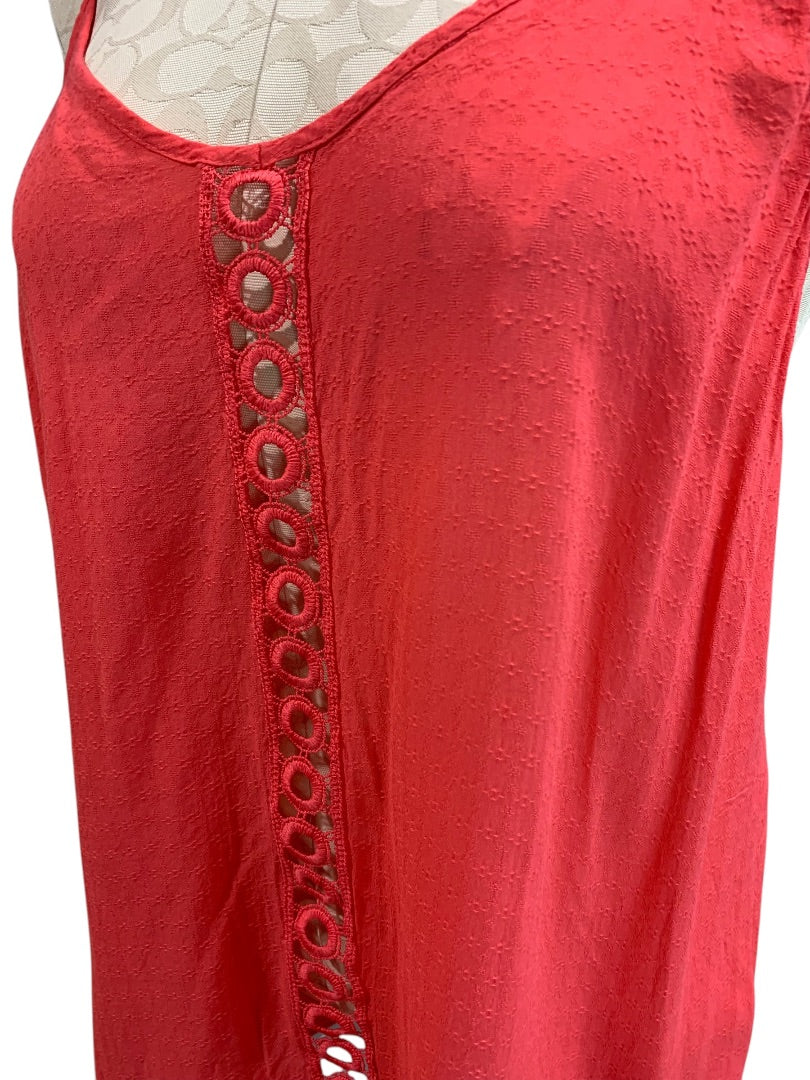 XS Chelsea28 Sheer Eyelet Coral Shirt Blouse Sleeveless Tunic