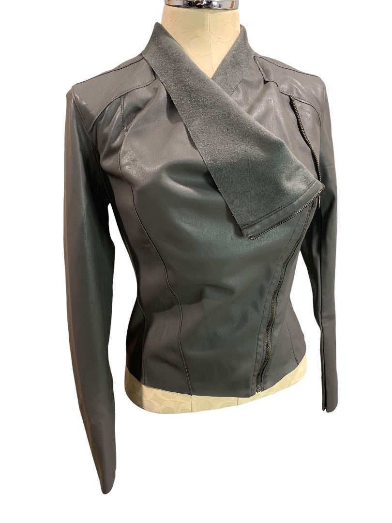 XS BlankNYC Womens Gray Vegan Leather Moto Style Jacket