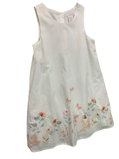 Size 8 Shabby Chic Girls White Sleeveless Shift Dress Embroidered