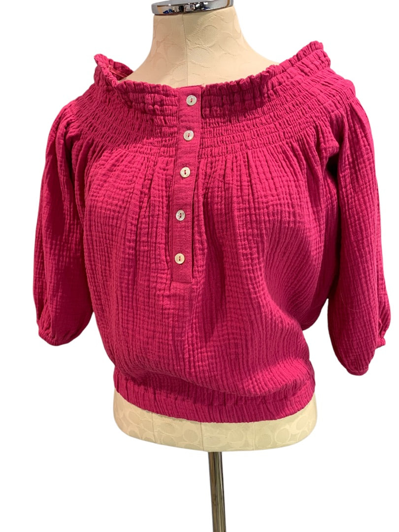 XS Roan + Ryan Fuchsia Womens Off Shoulder Banded Shirt Blouse