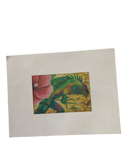 Aruba Print Rhona P. Lemminga 2009 Signed Iguana Flower 3.5" x 5"