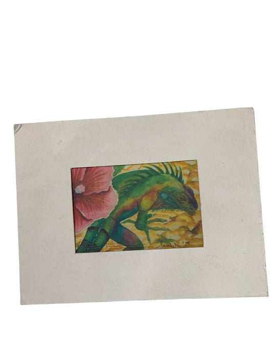 Aruba Print Rhona P. Lemminga 2009 Signed Iguana Flower 3.5" x 5"