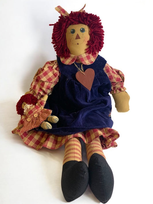 Victorias Garden Fabric Doll Raggedy Ann Velvet Dress Country Look 23 Inch