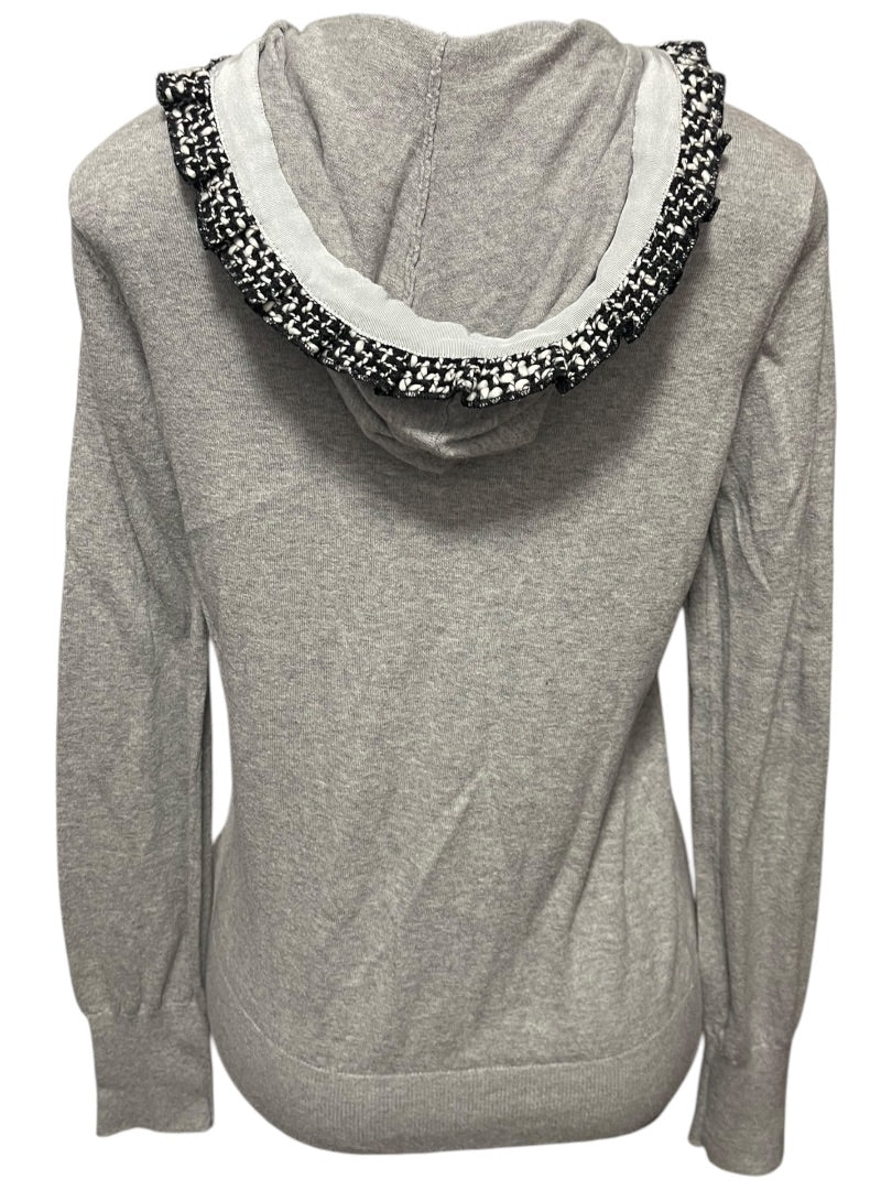 Large Charlotte Womens Gray Cardigan Sweater Hooded Cotton Rosettes