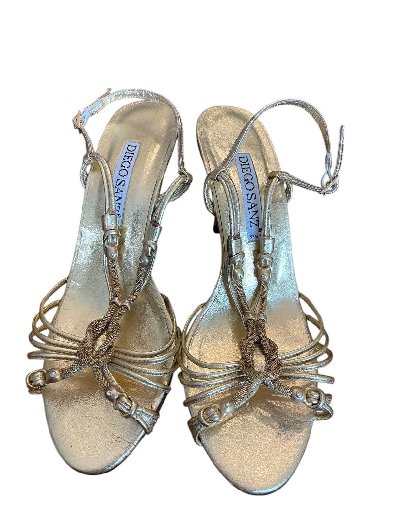 Size 7.5 Diego Sanz Spain Strappy Sandals Gold 3.5 Inch Heel