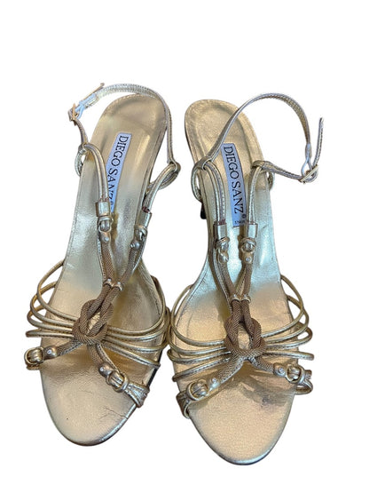 Size 7.5 Diego Sanz Spain Strappy Sandals Gold 3.5 Inch Heel