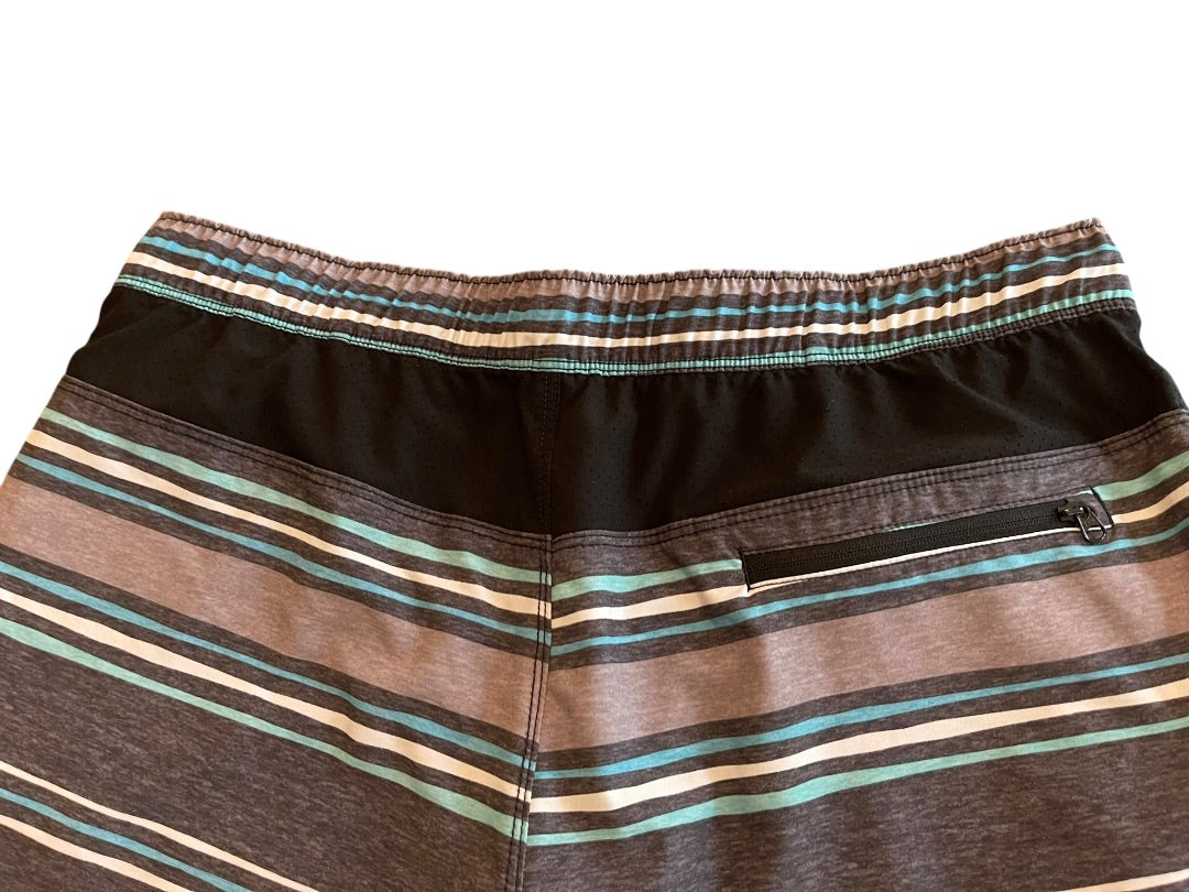 Large Speedo Striped Board Shorts Drawstring Gray Blue Mens Swim