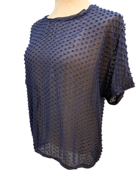Size 6 Boden Womens Sheer Navy Blue Swiss Dot Shirt Silk Blend Pullover