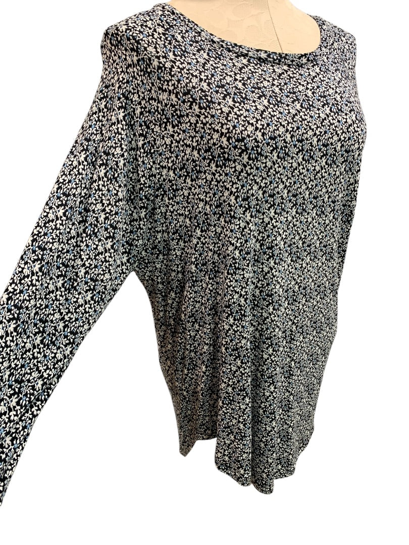 Medium LOFT Womens Soft Navy Blue Floral Print Long Sleeve Pullover Shirt