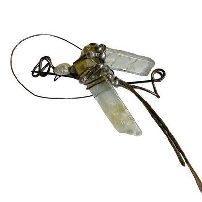 Quartz and Silvertone Handmade Artisan Brooch Pin Wire Wrap