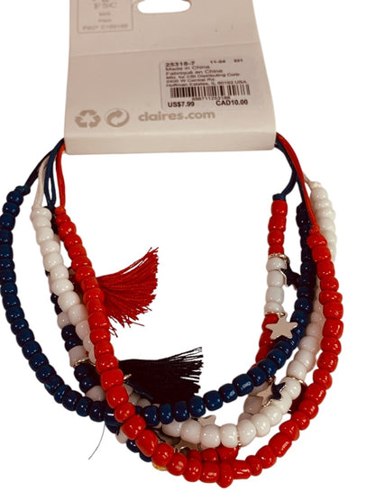 Claires New Set of 4 Beaded Slide Adjustable Bracelets Patriotic USA