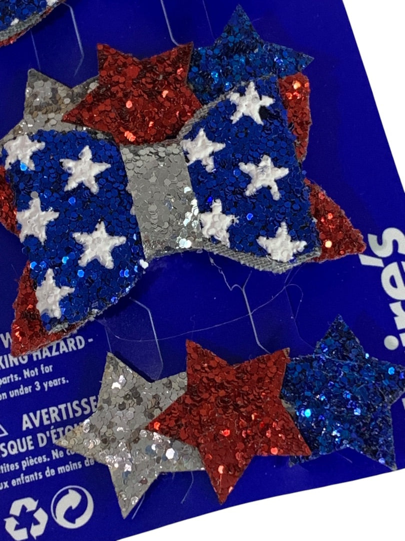 Claires New Set of 4 Patriotic Hair Bows Clip Glitter Sparkle