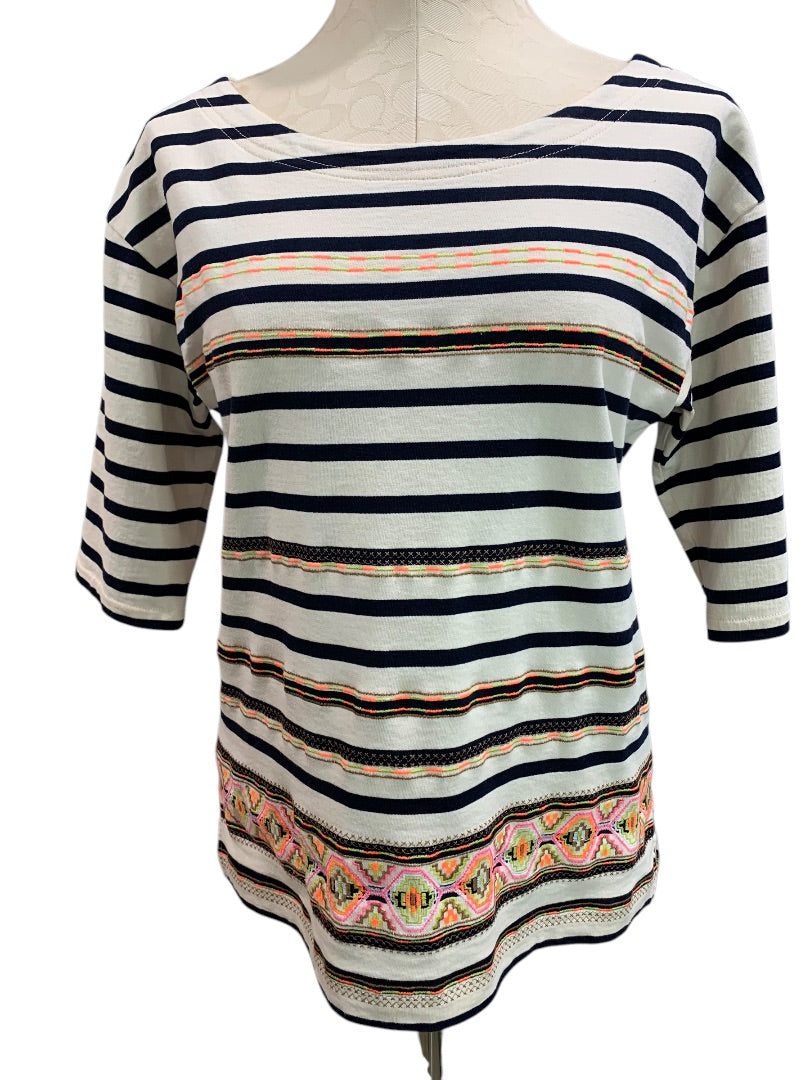 Medium J.Crew Womens Striped Aztec Shirt Pullover Short Sleeve Style 59784