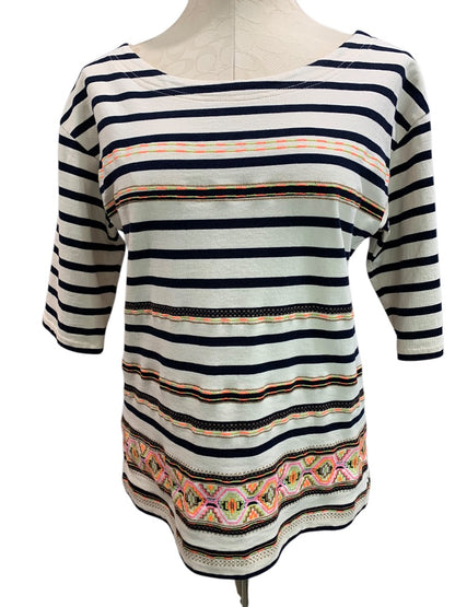 Medium J.Crew Womens Striped Aztec Shirt Pullover Short Sleeve Style 59784