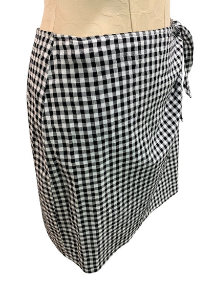Size 6 Madewell New Wrap Skirt Black White Gingham Plaid