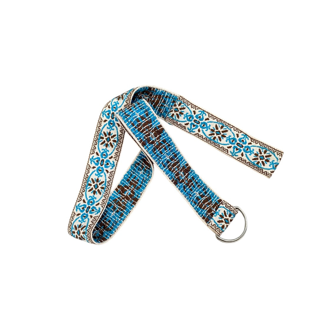 1970s Tapestry Womens Belt D-Ring Closure Teal Brown Pattern 1.75 Inch Width