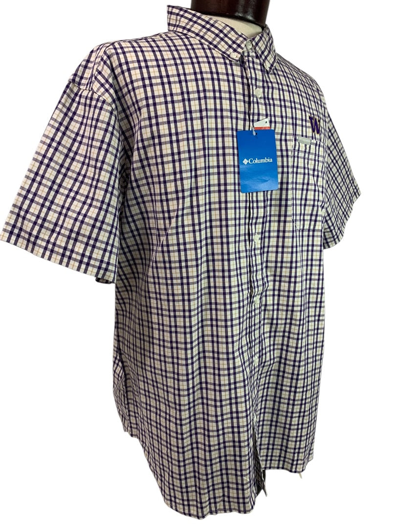 XL Columbia Mens New Washington Huskies Button Down Shirt Plaid
