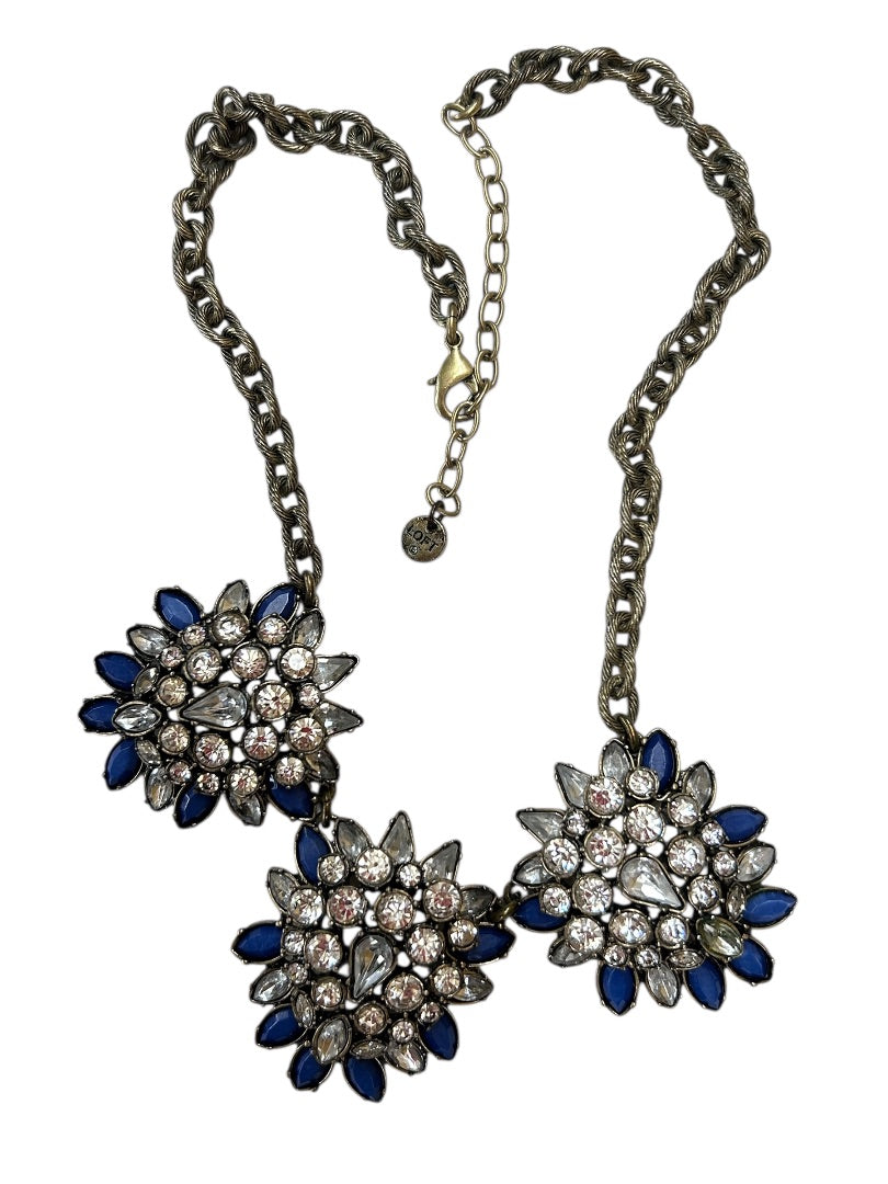 LOFT Chunky Statement Necklace Antiqued Goldtone Blue 20.5 Inch