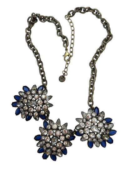 LOFT Chunky Statement Necklace Antiqued Goldtone Blue 20.5 Inch