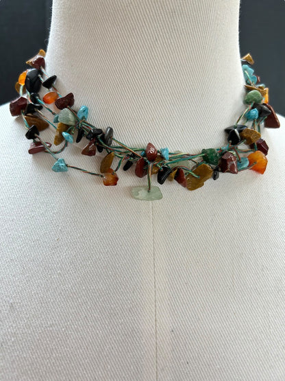 Mixed Chip Stone Turquoise Multistrand Chip Necklace Toggle Closure 16 Inch