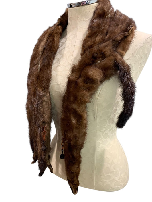 1950s Head to Tail Brown Mink Fur Scarf Vintage 54 Inch