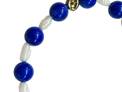 Blue and Freshwater Pearl 7 Inch Bracelet Goldtone Spring Clasp