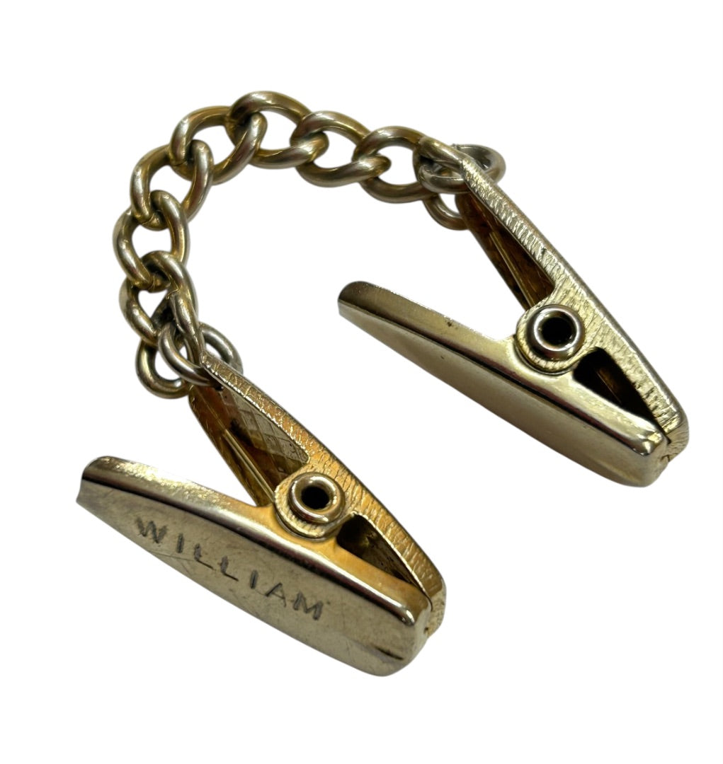 Vintage Goldtone Collar Sweater Clip Engraved "William" 4.25 Inch
