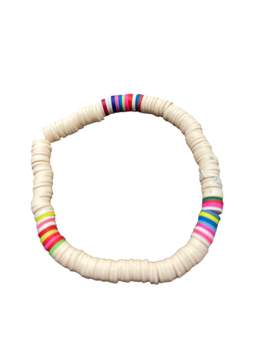 Multicolor Blush Pink Beaded Stretch Bracelet Disc Beads