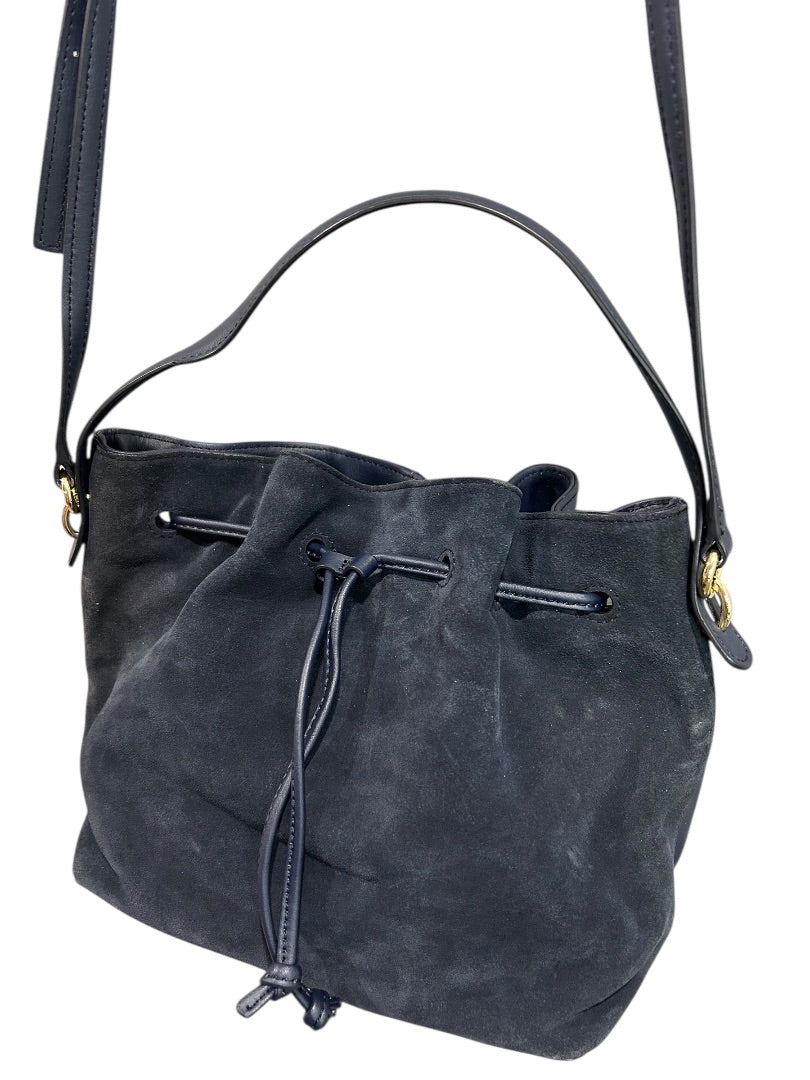 Talbots Blue Suede Drawstring Bucket Bag Purse Top Handle and Strap